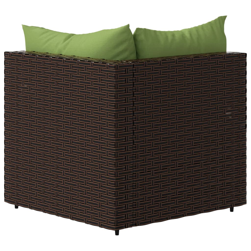 Tuinhoekbanken Met Kussens 2 St Poly Rattan Bruin en groen 2x hoek