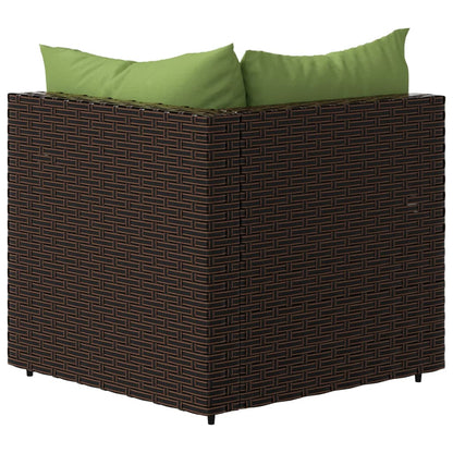 Tuinhoekbanken Met Kussens 2 St Poly Rattan Bruin en groen 2x hoek