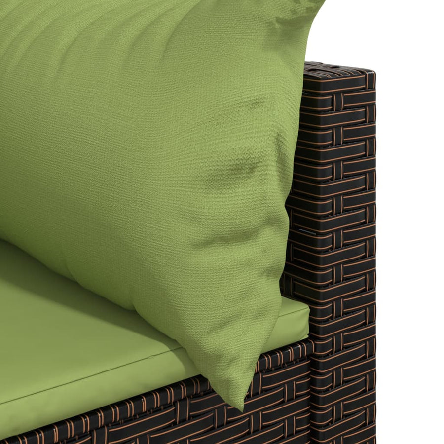 Tuinhoekbanken Met Kussens 2 St Poly Rattan Bruin en groen 2x hoek