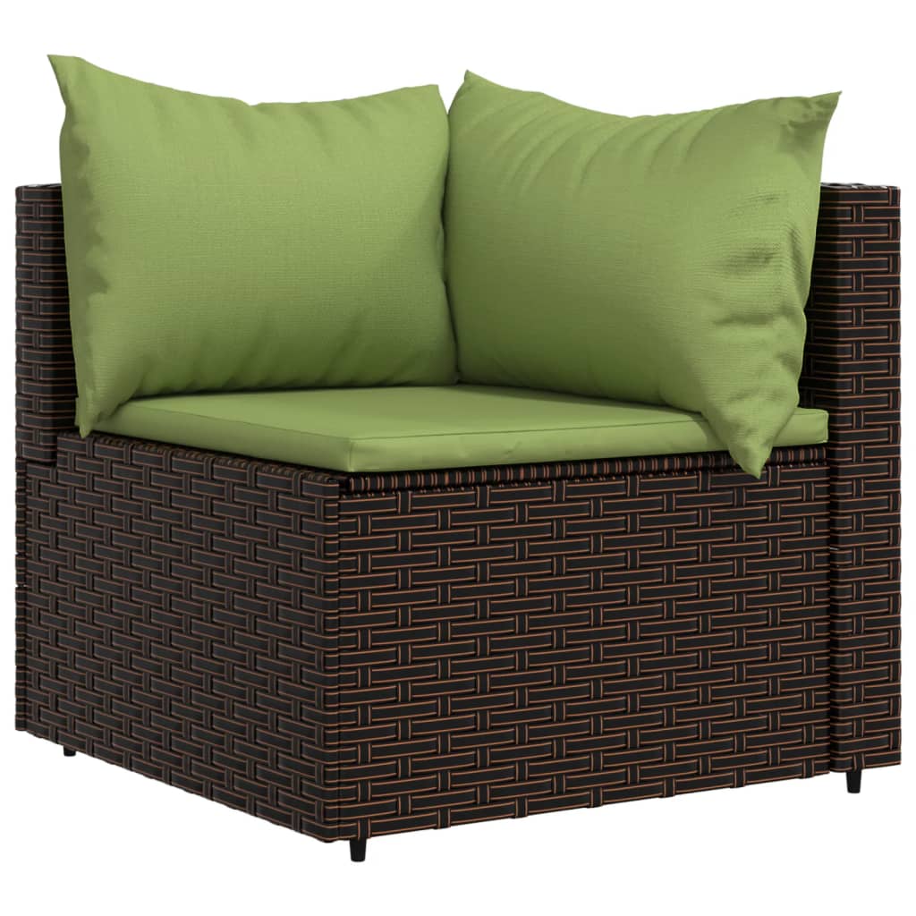 3-Delige Loungeset Met Kussens Poly Rattan Bruin en groen 2x hoek + Tafel