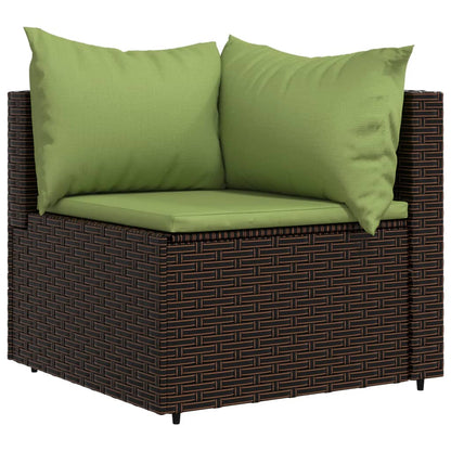 3-Delige Loungeset Met Kussens Poly Rattan Bruin en groen 2x hoek + Tafel