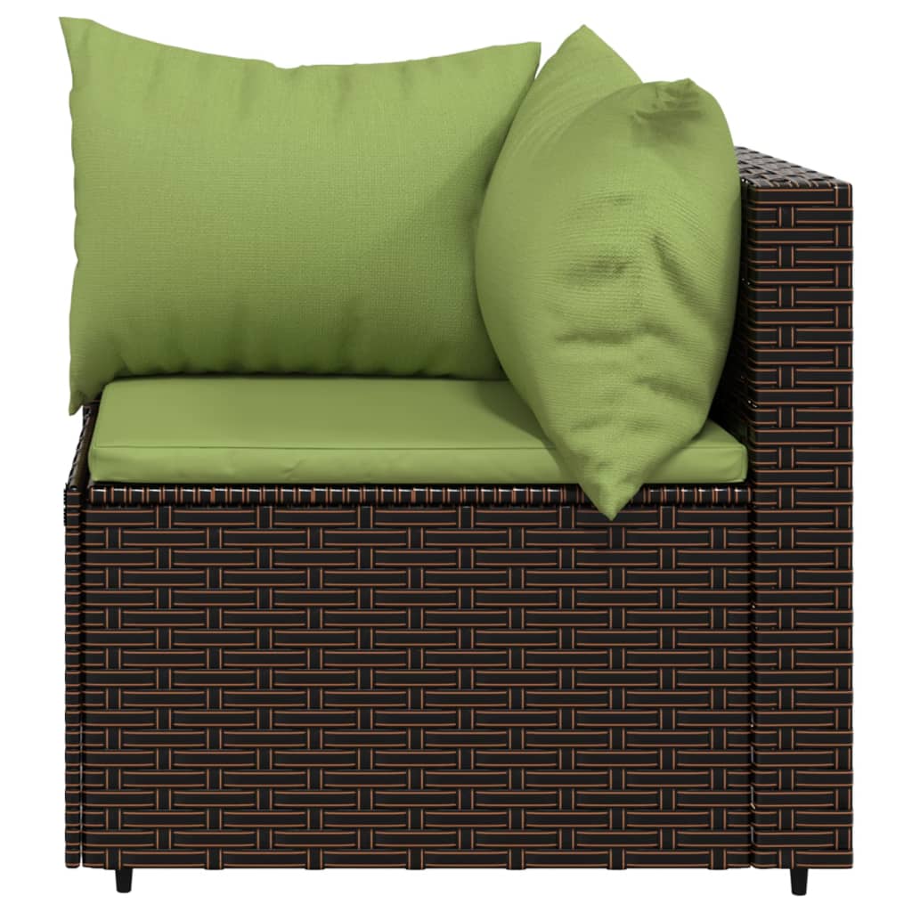 3-Delige Loungeset Met Kussens Poly Rattan Bruin en groen 2x hoek + Tafel