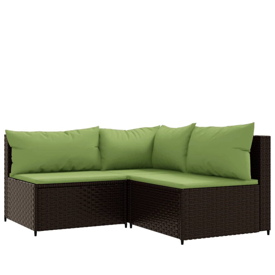 3-Delige Loungeset Met Kussens Poly Rattan Bruin en groen hoek + 2x midden
