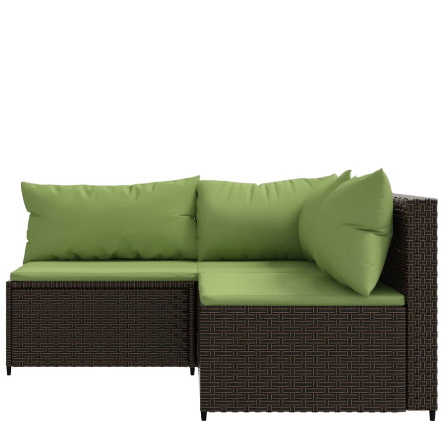 3-Delige Loungeset Met Kussens Poly Rattan Bruin en groen hoek + 2x midden