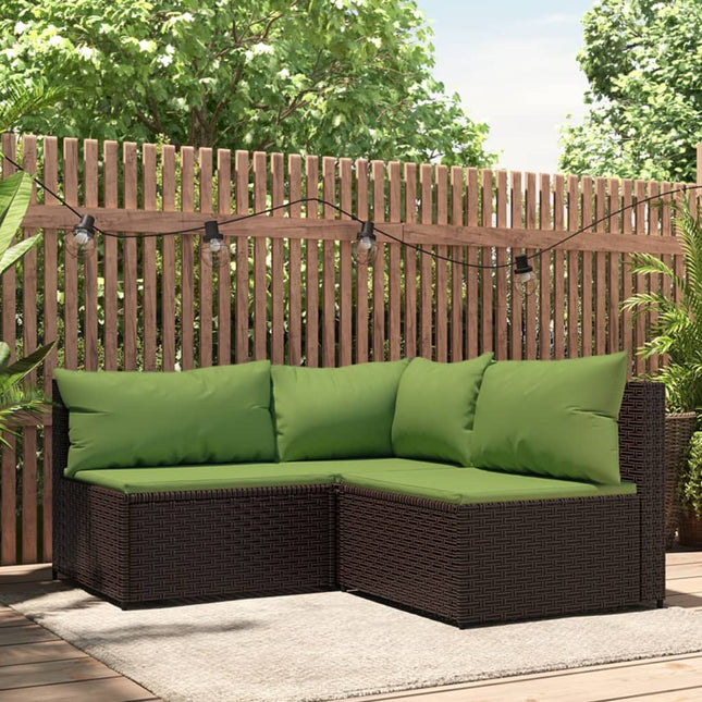 3-Delige Loungeset Met Kussens Poly Rattan Bruin en groen hoek + 2x midden