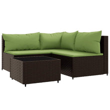 4-Delige Loungeset Met Kussens Poly Rattan 1 Bruin en groen