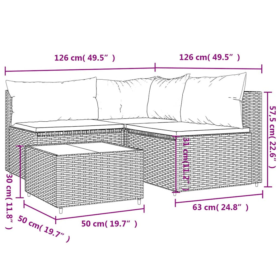 4-Delige Loungeset Met Kussens Poly Rattan 1 Bruin en groen