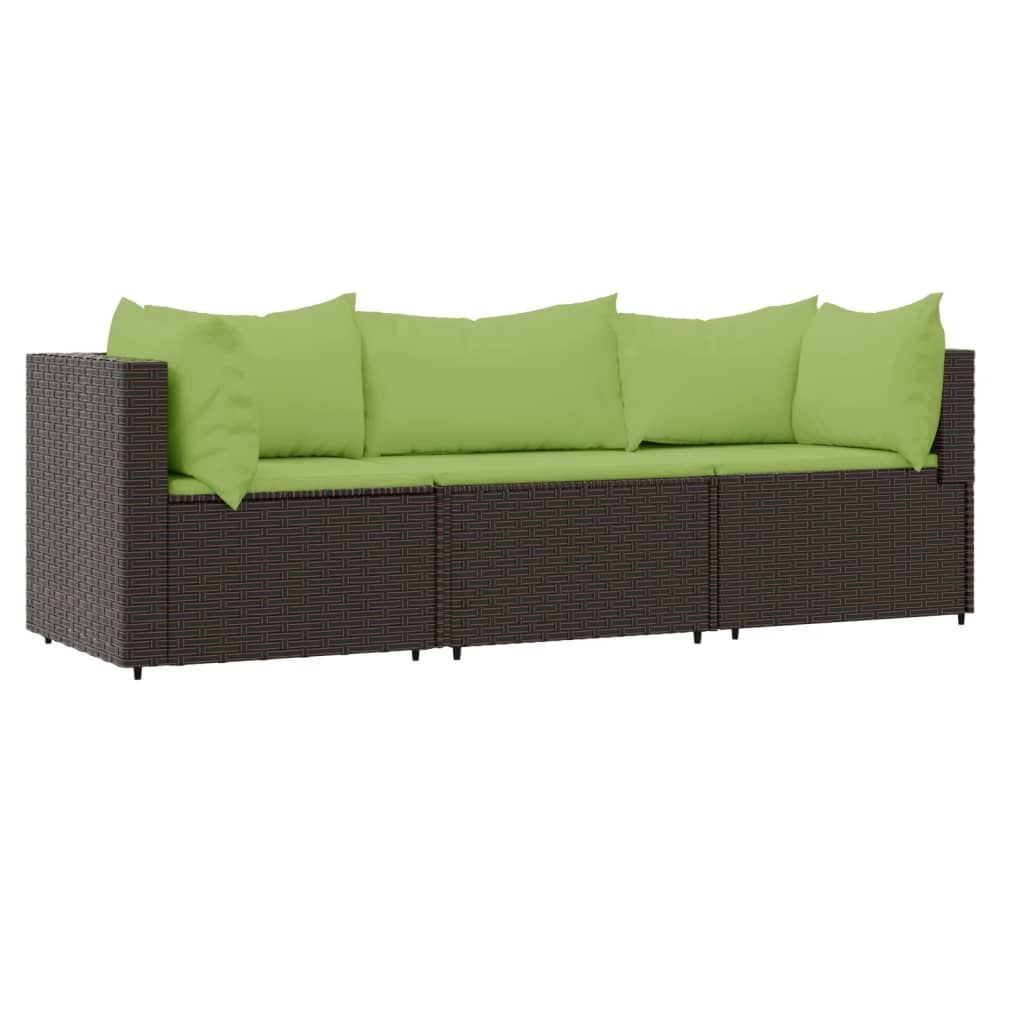 3-Delige Loungeset Met Kussens Poly Rattan Bruin en groen 2x hoek + midden