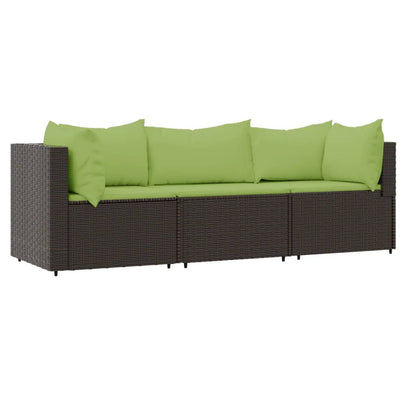 3-Delige Loungeset Met Kussens Poly Rattan Bruin en groen 2x hoek + midden