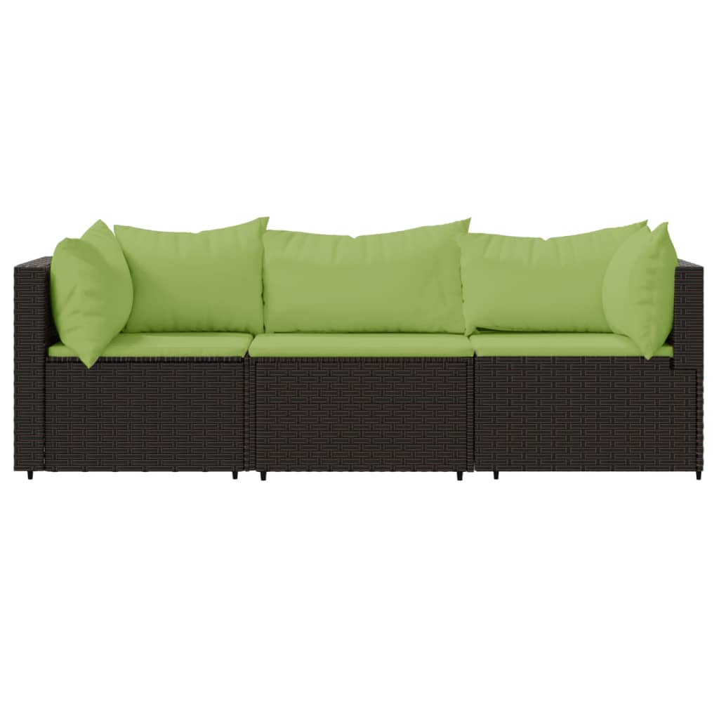 3-Delige Loungeset Met Kussens Poly Rattan Bruin en groen 2x hoek + midden