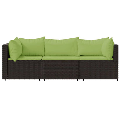 3-Delige Loungeset Met Kussens Poly Rattan Bruin en groen 2x hoek + midden