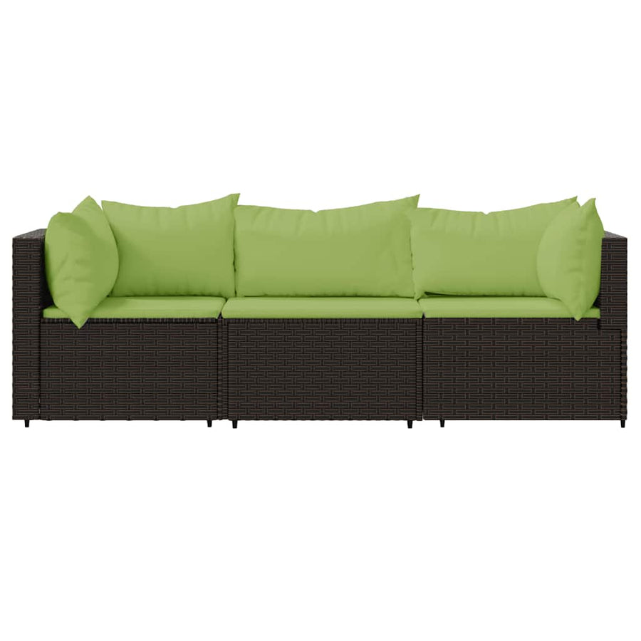 3-delige Loungeset met kussens poly rattan bruin