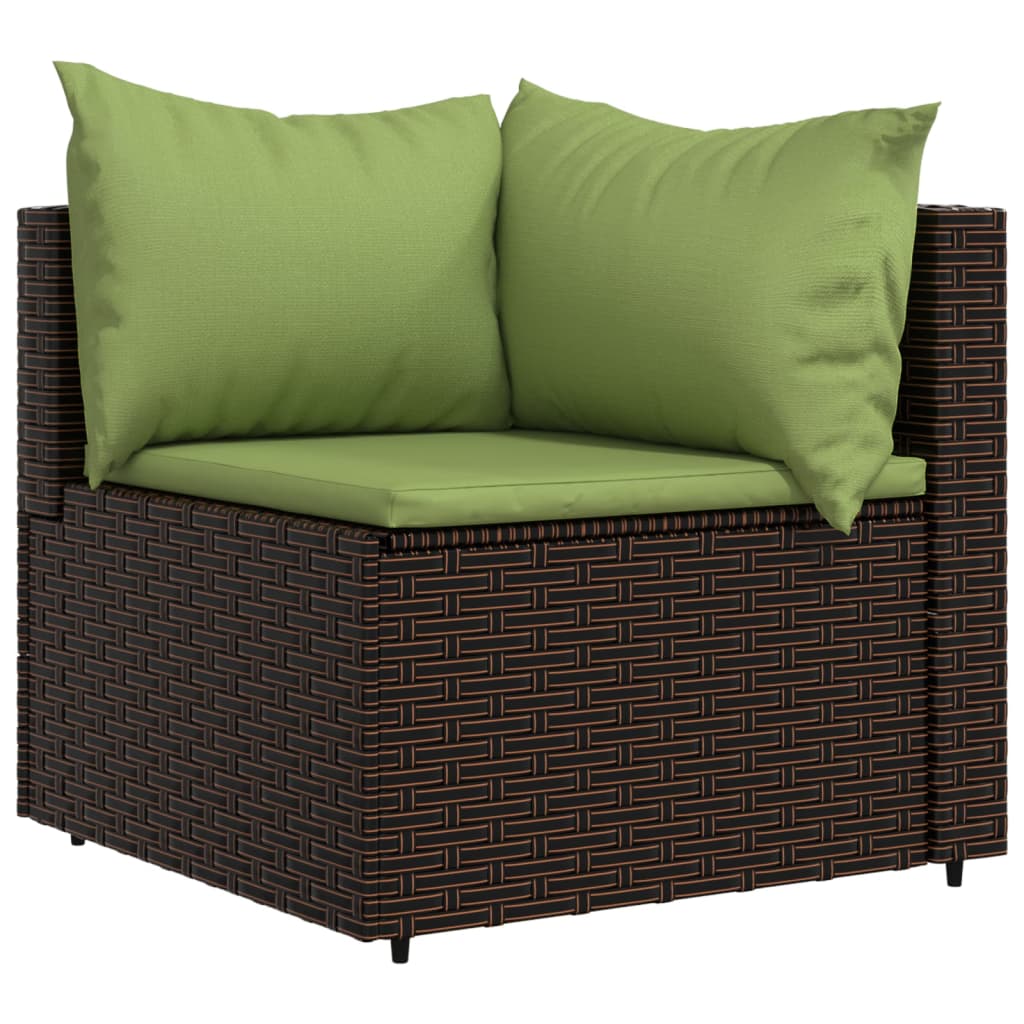 3-Delige Loungeset Met Kussens Poly Rattan Bruin en groen 2x hoek + midden