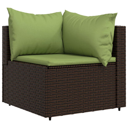 3-Delige Loungeset Met Kussens Poly Rattan Bruin en groen 2x hoek + midden