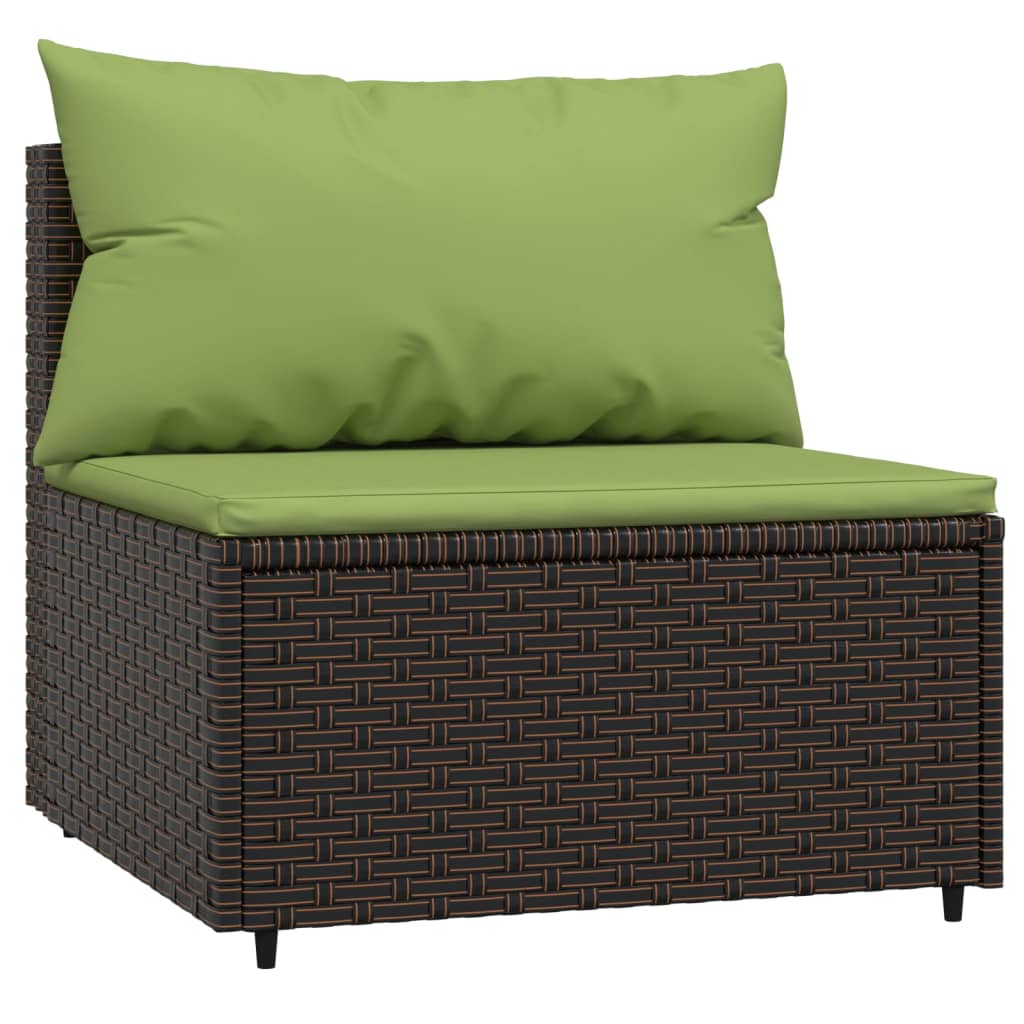 3-Delige Loungeset Met Kussens Poly Rattan Bruin en groen 2x hoek + midden