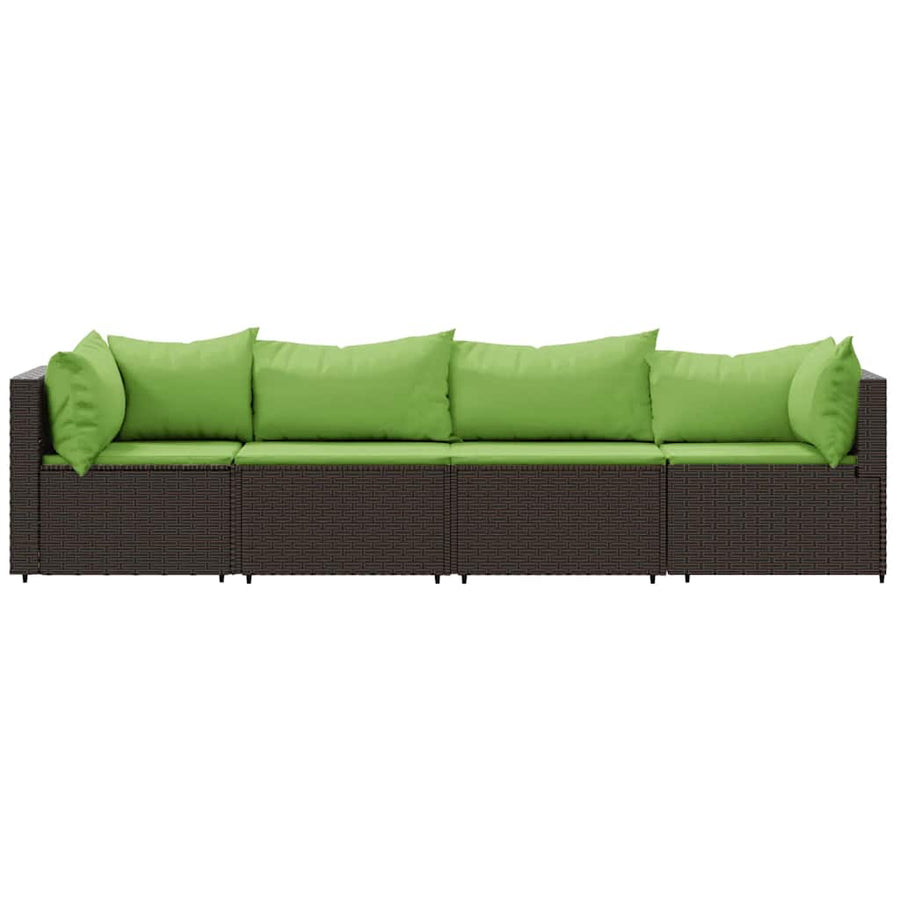4-delige Loungeset met kussens poly rattan bruin