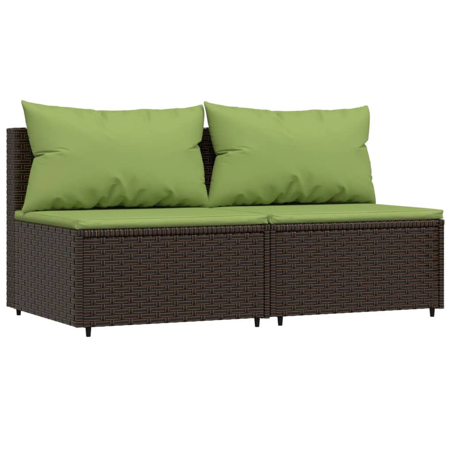 Tuinmiddenbanken Met Kussens 2 St Poly Rattan Bruin en groen 2x midden