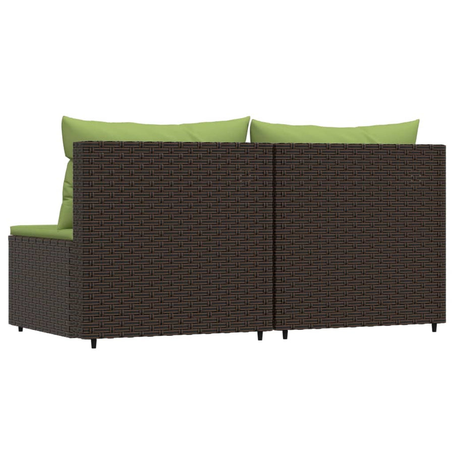 Tuinmiddenbanken Met Kussens 2 St Poly Rattan Bruin en groen 2x midden