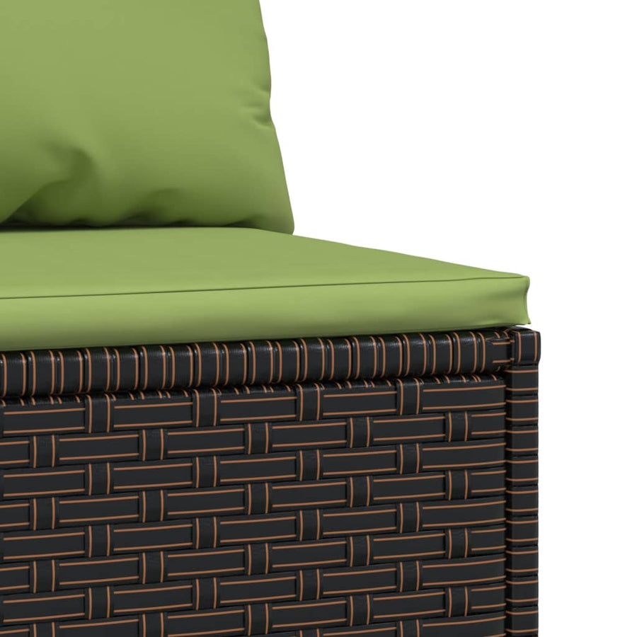 Tuinmiddenbanken Met Kussens 2 St Poly Rattan Bruin en groen 2x midden