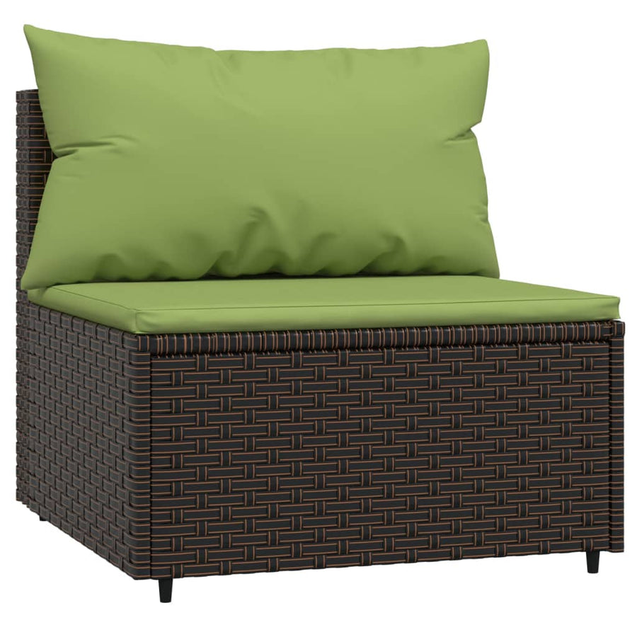 3-Delige Loungeset Met Kussens Poly Rattan Bruin en groen 2x midden + Tafel