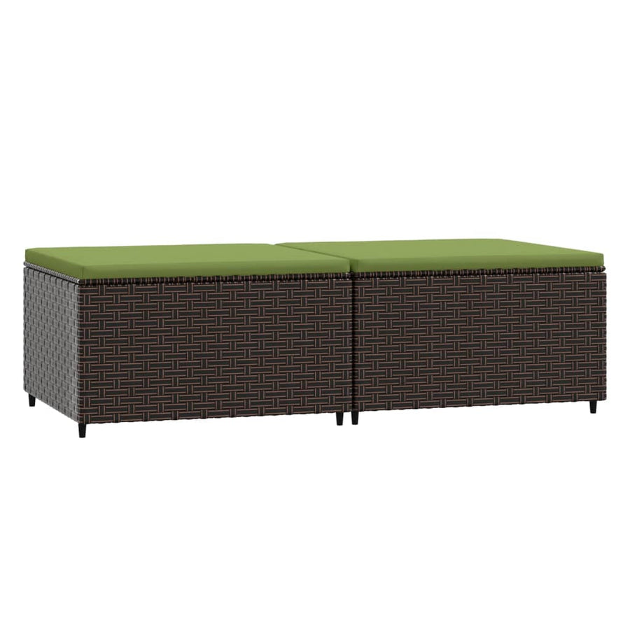 Voetensteunen Met Kussens Poly Rattan 2 Bruin en groen