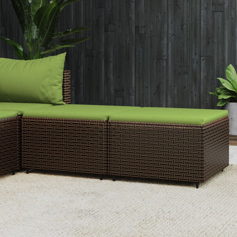 Voetensteunen Met Kussens Poly Rattan 2 Bruin en groen