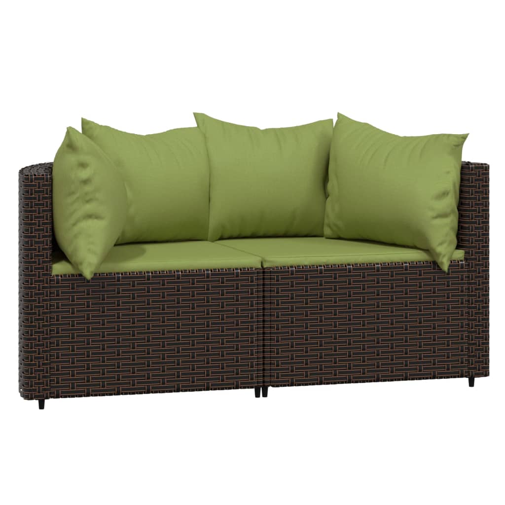 Tuinhoekbanken Met Kussens 2 St Poly Rattan Bruin en groen 2x hoek