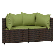Tuinhoekbanken Met Kussens 2 St Poly Rattan Bruin en groen 2x hoek
