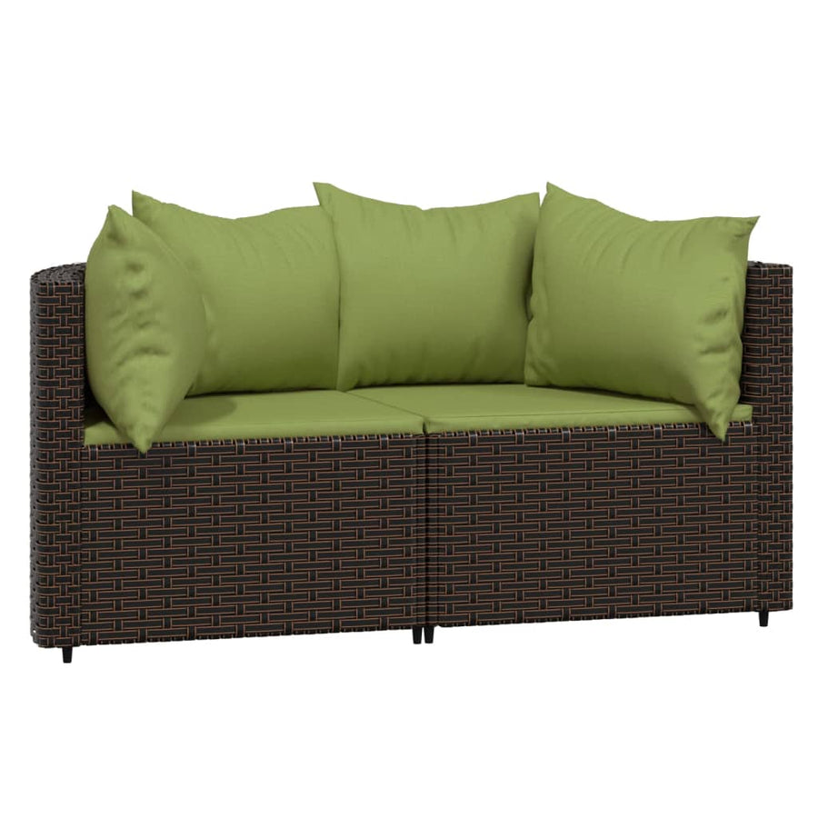 Tuinhoekbanken Met Kussens 2 St Poly Rattan Bruin en groen 2x hoek