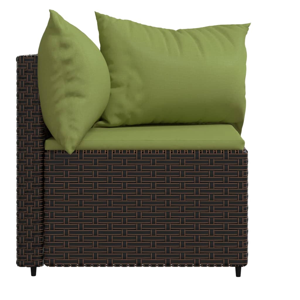 Tuinhoekbanken Met Kussens 2 St Poly Rattan Bruin en groen 2x hoek