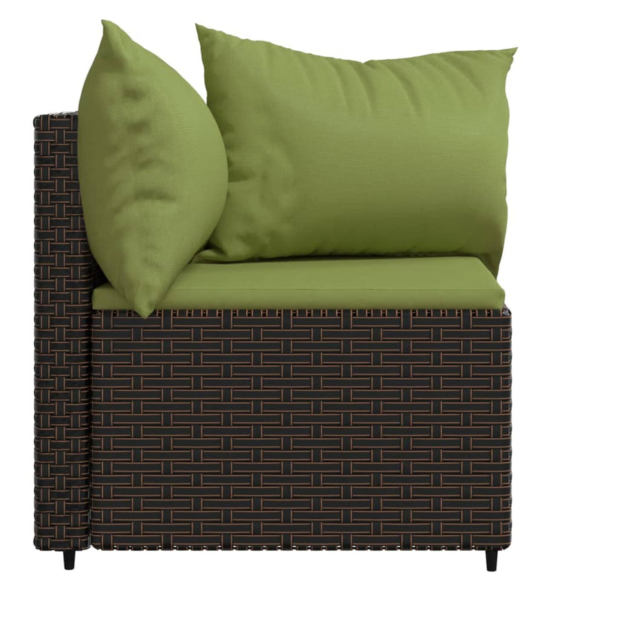Tuinhoekbanken Met Kussens 2 St Poly Rattan Bruin en groen 2x hoek