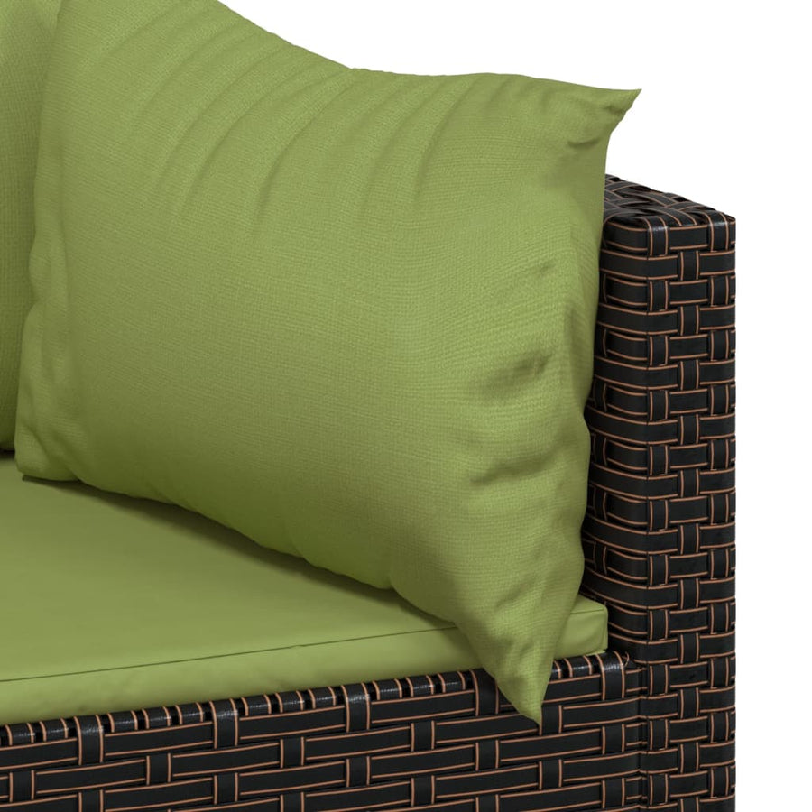 Tuinhoekbanken Met Kussens 2 St Poly Rattan Bruin en groen 2x hoek