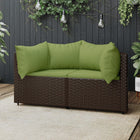 Tuinhoekbanken Met Kussens 2 St Poly Rattan Bruin en groen 2x hoek