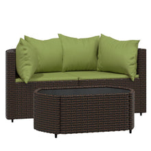3-Delige Loungeset Met Kussens Poly Rattan Bruin en groen 2x hoek + Tafel