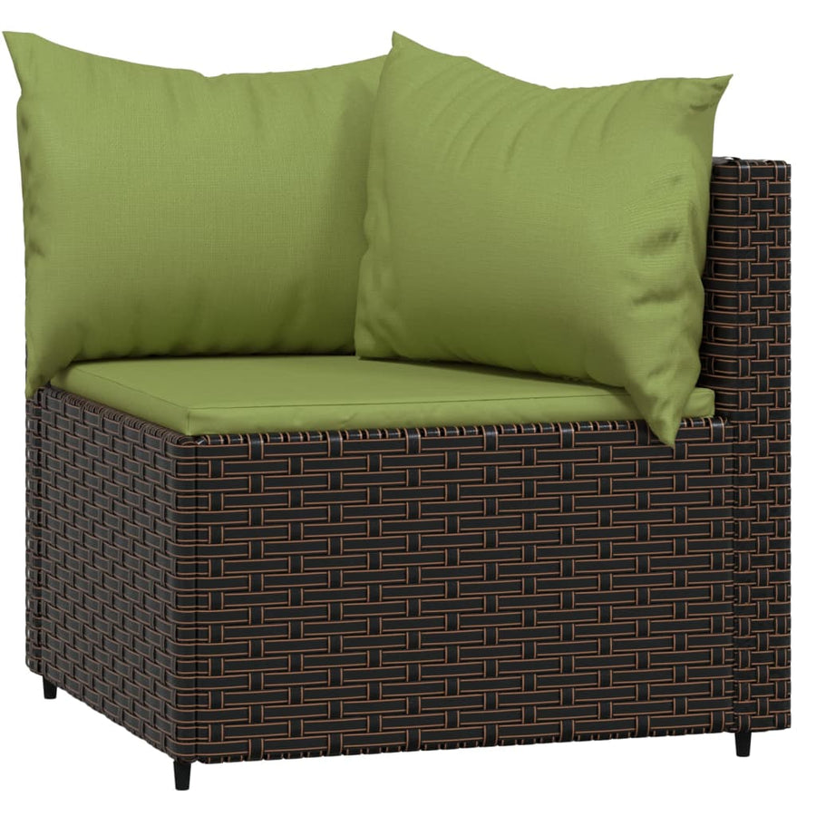 3-Delige Loungeset Met Kussens Poly Rattan Bruin en groen 2x hoek + Tafel