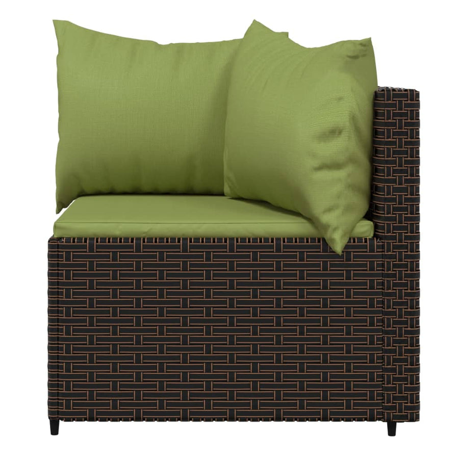 3-Delige Loungeset Met Kussens Poly Rattan Bruin en groen 2x hoek + Tafel