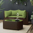 3-Delige Loungeset Met Kussens Poly Rattan Bruin en groen 2x hoek + Tafel