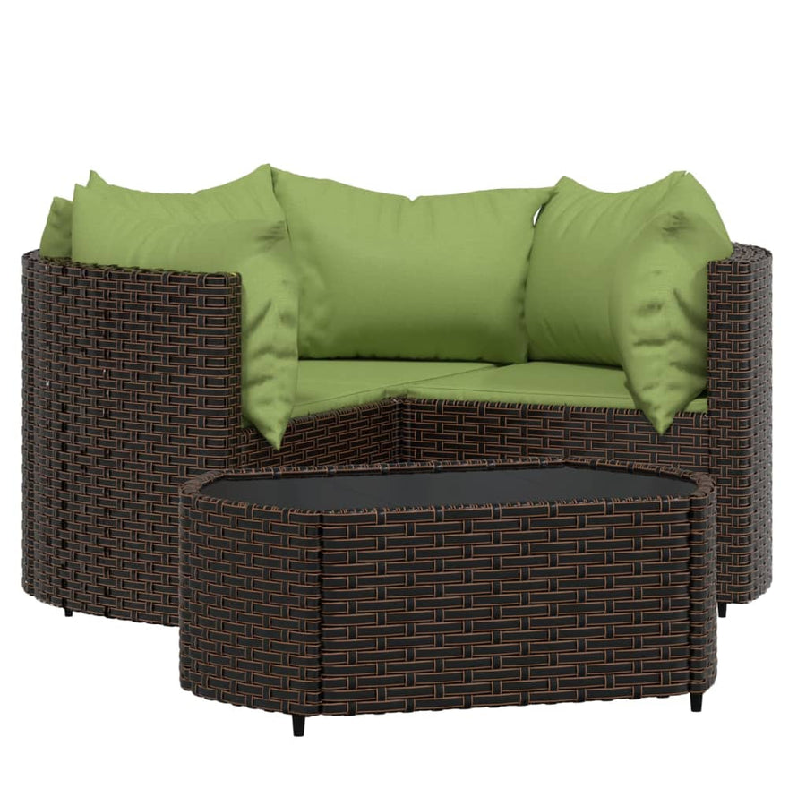 4-delige Loungeset met kussens poly rattan bruin