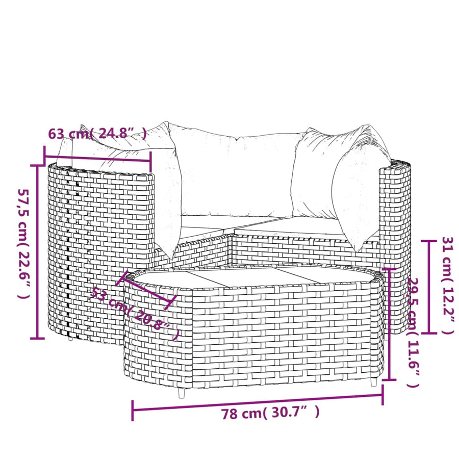 4-delige Loungeset met kussens poly rattan bruin