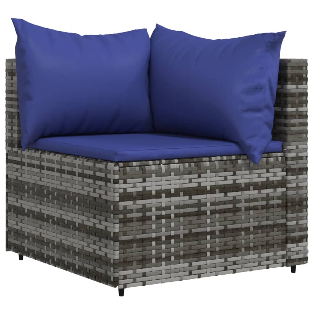 Tuin Met Kussens Poly Rattan Grijs en blauw Hoekbank