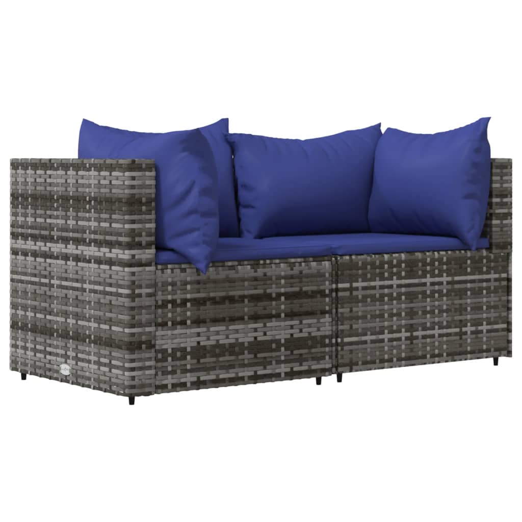 Tuinhoekbanken Met Kussens 2 St Poly Rattan Grijs en blauw 2x hoek