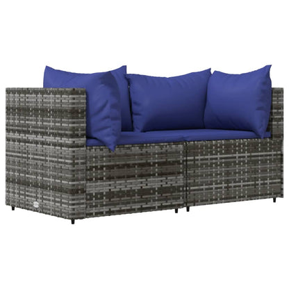 Tuinhoekbanken Met Kussens 2 St Poly Rattan Grijs en blauw 2x hoek