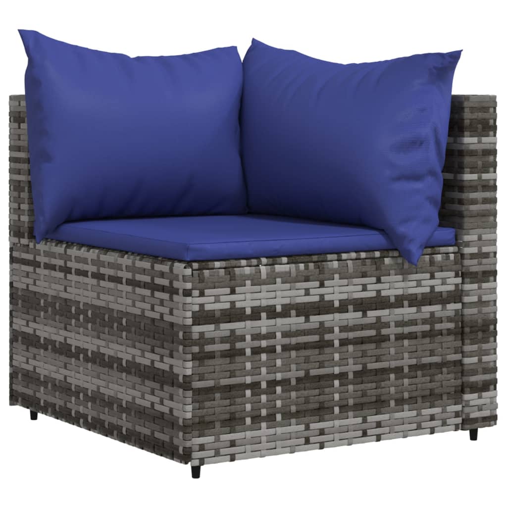Tuinhoekbanken Met Kussens 2 St Poly Rattan Grijs en blauw 2x hoek
