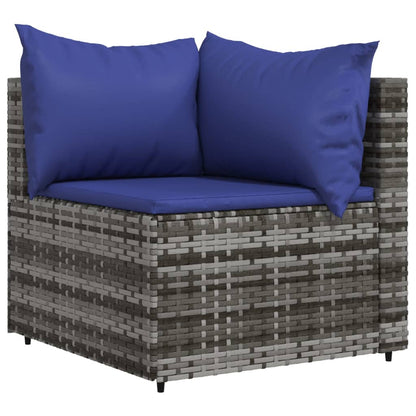 Tuinhoekbanken Met Kussens 2 St Poly Rattan Grijs en blauw 2x hoek