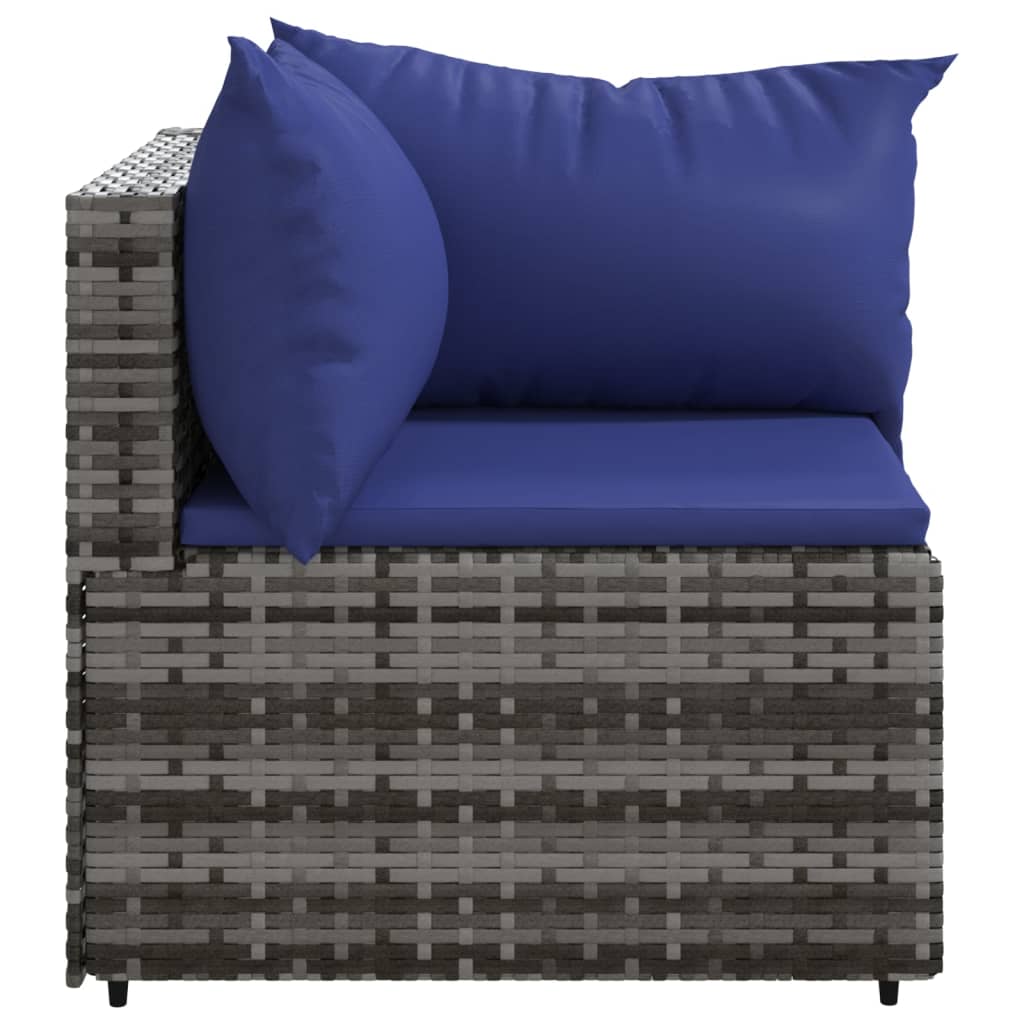 Tuinhoekbanken Met Kussens 2 St Poly Rattan Grijs en blauw 2x hoek