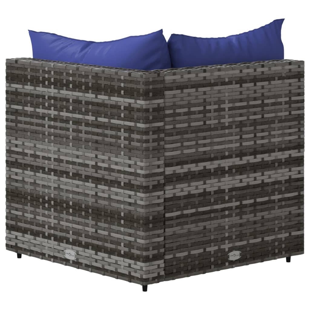 Tuinhoekbanken Met Kussens 2 St Poly Rattan Grijs en blauw 2x hoek