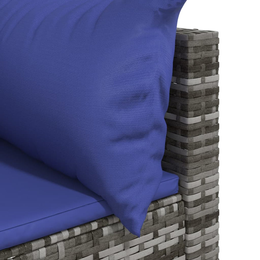 Tuinhoekbanken Met Kussens 2 St Poly Rattan Grijs en blauw 2x hoek