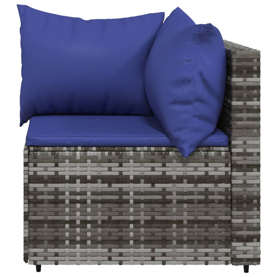 3-Delige Loungeset Met Kussens Poly Rattan Grijs en blauw 2x hoek + Tafel