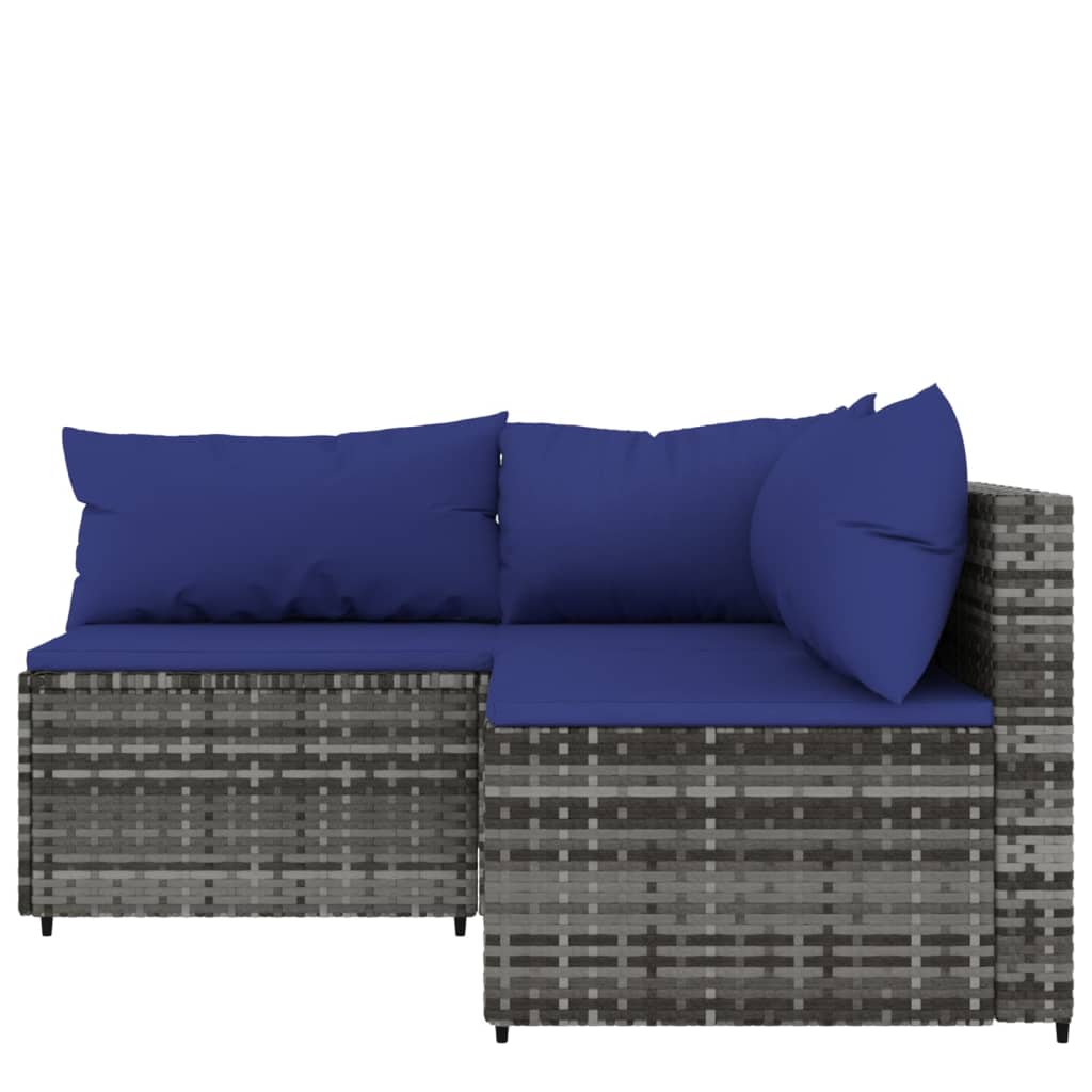 3-Delige Loungeset Met Kussens Poly Rattan Grijs en blauw hoek + 2x midden