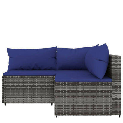 3-Delige Loungeset Met Kussens Poly Rattan Grijs en blauw hoek + 2x midden